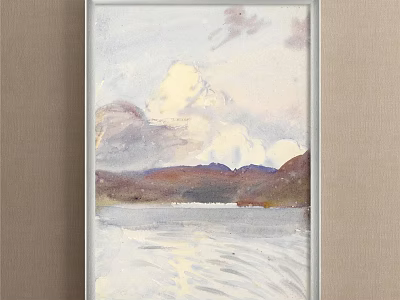 Landscape Painting With Soft Tones Mountains Lake Sky Clouds And Water Reflections 3d model