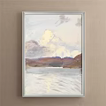 Landscape Painting With Soft Tones Mountains Lake Sky Clouds And Water Reflections