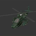 Green Military Helicopter Model With Rotors Cockpit And Weapon Systems On Dark Background