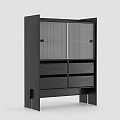Modern Black Sideboard For Dining Room With Glass Doors And Wooden Drawers