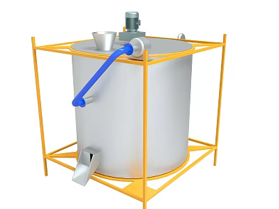 Industrial Tank With Yellow Frame Silver Body Blue Pipe Top Motor And Discharge Outlet 3d model