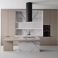 Modern Kitchen Interior With Wooden Cabinets Marble Island And Range Hood