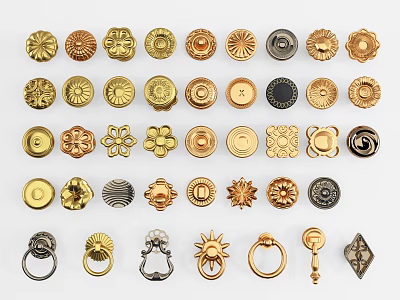 Assorted Decorative Handles With Various Designs Shapes And Metallic Finishes 3d model