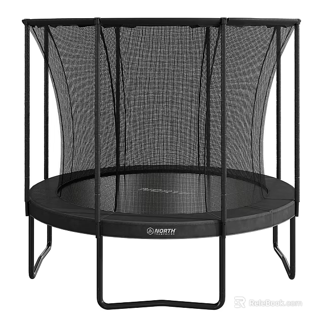 Round Sports Trampoline With Black Frame Safety Net And Outdoor Design For Home Use 3d model 