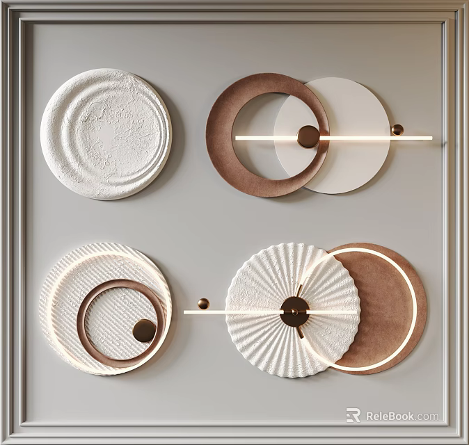 Modern Textured Wall Decor With Circular Designs White Brown Metallic Details 3d model