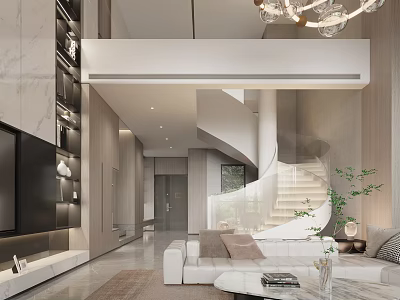 Modern Foyer Hallway Interior With Spiral Staircase And Elegant Decor 3d model