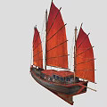 Traditional Sailing Ship With Red Sails Multiple Masts And Dark Hull Classic Design 3d model