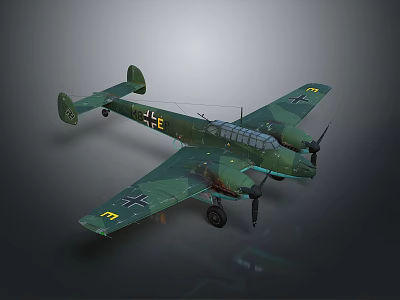 Vintage Green Camouflage Twin Propeller Military Aircraft With Detailed Wing Emblems 3d model