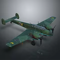 Vintage Green Camouflage Twin Propeller Military Aircraft With Detailed Wing Emblems