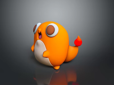 Cute Orange Chibi Creature Character With Big Eyes Flame Tail And White Belly 3d model