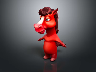 Cute Cartoon Red Pony Character With Brown Mane Standing Pose 3D Model Design 3d model