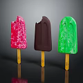 Vibrant Pink Brown And Green Ice Cream Bars On Wooden Sticks Against Black Background