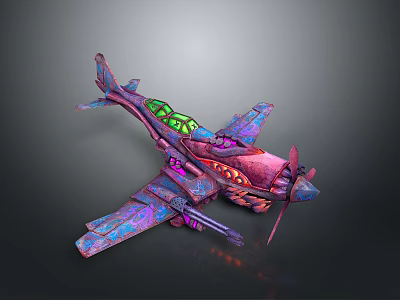 Colorful Futuristic Airplane Model With Artistic Design And Vibrant Neon Accents 3d model