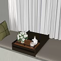 Cozy Bay Window Cabinet with Green Cushion White Flower Vase Tray and Light Curtains