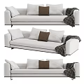 Modern Light Colored Sectional Sofa With Multiple Cushions And Dark Throw Blanket 3d model