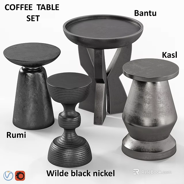 Modern Minimalist Dining Table With Black Unique Stools In Various Design Styles 3d model 