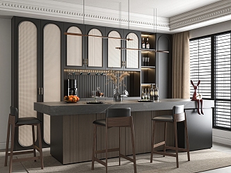 Bar Chair Combination Wine Cabinet 3d model