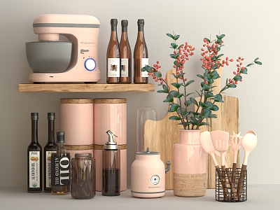 Modern Kitchen Dishes Storage Jars Decoration Supplies Display Board Dried Flower Seasoning Spices Kitchen Utensils Vase Pepper Oil Glass Bottle 3d model