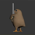 Cute Small Brown Game Movie Character With Big Eyes Orange Feet Holding White Stick