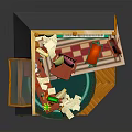 Miniature Room Interior With Wooden Desk Bookshelf Green Piano And Rug