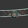 Vintage Turquoise Green Biplane Model With Red And White Tail Wooden Propeller And Open Engine