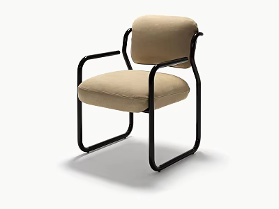 Modern Single Chair With Beige Upholstery And Black Metal Frame Design 3d model