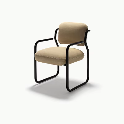 Modern Single Chair With Beige Upholstery And Black Metal Frame Design 3d model