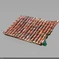 Realistic Terracotta Roof Model With Red Clay Tiles And Overlapping Structure