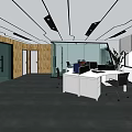 Modern Public Office Space With Workstations Sofa Green Plants And Modern Lighting 3d model