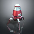 Red Rocket Model With Silver Top Three Red Legs On Reflective Black Surface 3d model