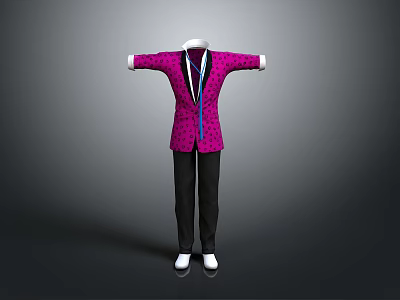 Stylish Pink Polka Dot Suit Jacket With Black Pants And White Shoes 3d model