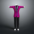 Stylish Pink Polka Dot Suit Jacket With Black Pants And White Shoes