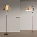 Modern Floor Lamps With Pleated And Curved Shades On Brown Stand Minimalist White Wall