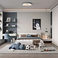 Cozy Kids Room Interior Design With Bed Stuffed Animals Soccer Ball Rug And Astronaut Painting