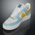 Stylish Nike Light Blue Sneakers With White Laces Yellow Logo And Number 10 On Tongue