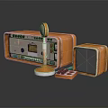 Vintage Orange Radio With Retro Speaker And Small Parts Display Setup