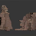 Red Brick Architectural Components Of Ancient Ruins With Arch Structures And Brick Texture 3d model