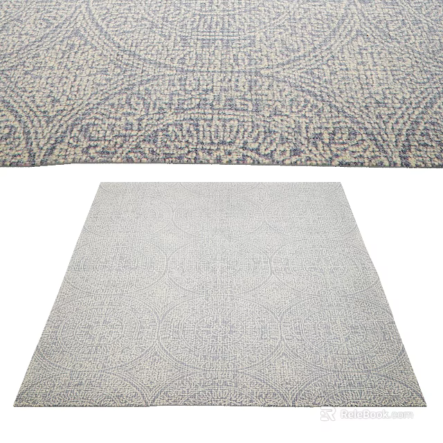 Square Rug With Intricate Geometric Patterns In Neutral Gray And Blue Tones 3d model