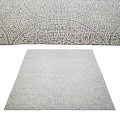 Square Rug With Intricate Geometric Patterns In Neutral Gray And Blue Tones 3d model