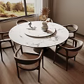 Modern Round Marble Dining Table Set With Chairs And Scenic Window View 3d model