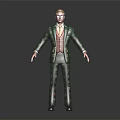 Man Wearing Green Suit With Colorful Patterns And Glasses Standing In Studio