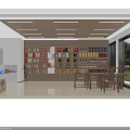 Modern Tobacco And Liquor Store Interior With Wooden Shelves Stocked Products Lighting And Table