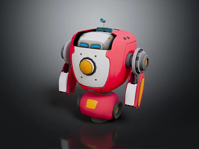 Smart Robot With Red And White Body Round Eyes And Mechanical Arms 3d model