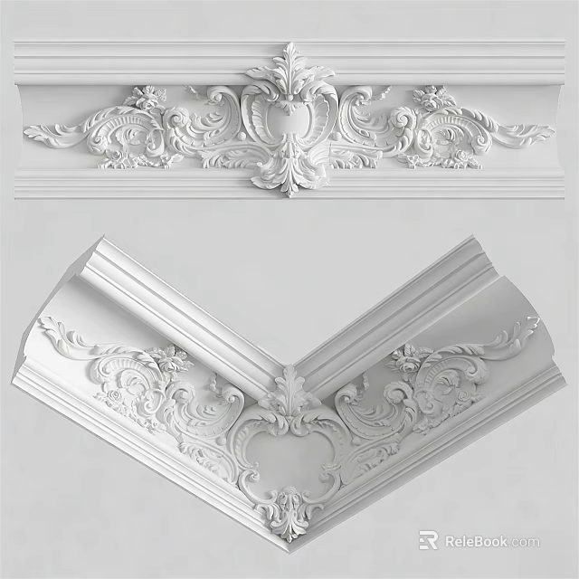 Intricate Plaster Carved Decorative Cornice And Corner Architectural Design 3d model