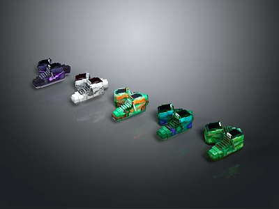 Stylish Colorful Sneakers Collection Featuring Purple White Orange Blue Green Designs 3d model