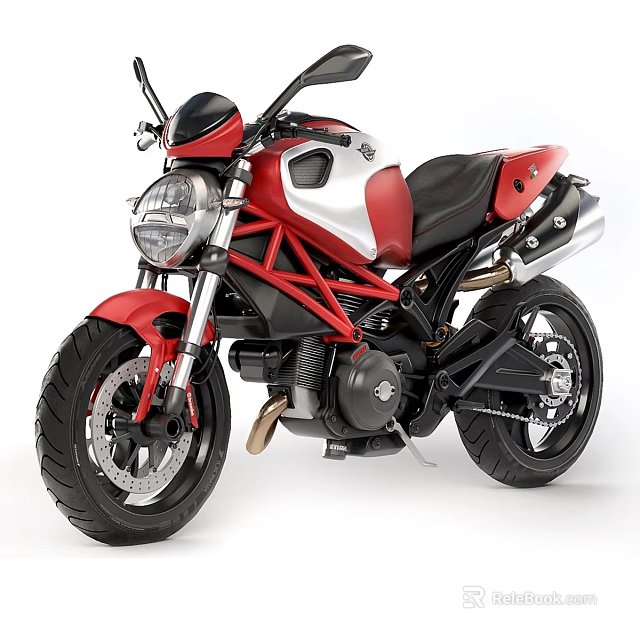 Red and Silver Sporty Motorcycle With Black Seat Modern Design And Alloy Wheels 3d model 