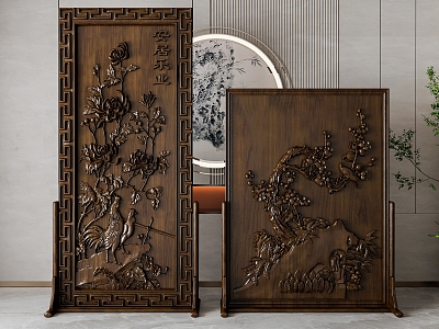 Wood carving screen partition model