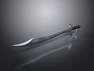 Sharp Metal Sword With Brown Handle And Reflective Blade On Smooth Surface 3d model