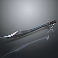 Sharp Metal Sword With Brown Handle And Reflective Blade On Smooth Surface