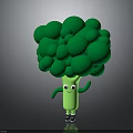Cute Cartoon Broccoli Character With Eyes Arms Legs On Dark Background